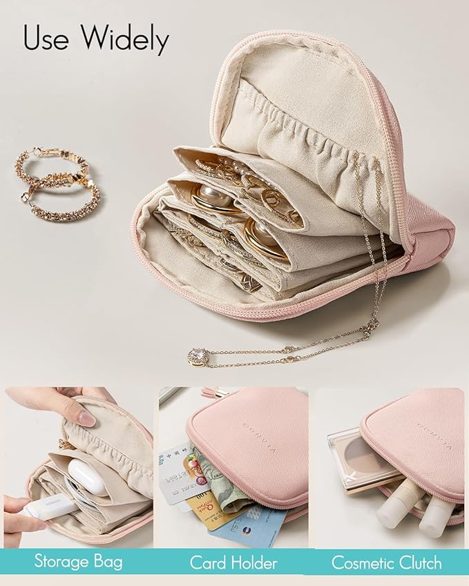Vlando Small Travel Jewelry Organizer,Jewelry Pouch Bags,Velvet Jewelry Storage Bag for Bracelet Rings Earring,Portable Jewel