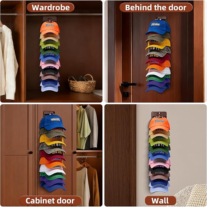Spring Clip Hat Organizer for Baseball Caps – 2 Pack, Wall Hat Rack for Door & Closet – Keeps 20 Hats Tidy in Garage, Dorm, M