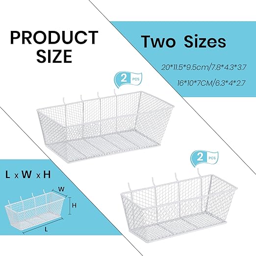 Sieral 4 Pcs Pegboard Baskets Metal Wire Shelf Baskets Peg Board Organizer Accessories Wall Mount Organizer Attachments for G