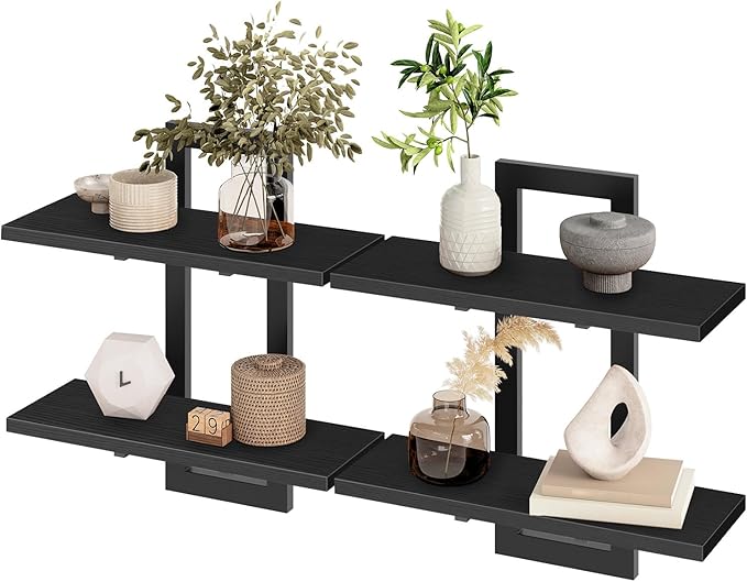 HOOBRO Floating Shelves, 15 Inch Wall Shelf Set of 2, Wall Mounted Storage Shelves 2-Tier, Hanging Bathroom Shelves, for Livi