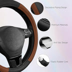 Road Comforts Leather Steering Wheel Cover with Decorative Trim and Piping, Anti-Slip Breathable Design, Fits 14.5–15 Inch Ro