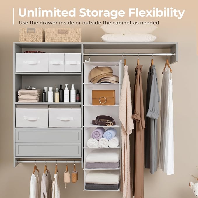 GRANNY SAYS Hanging Closet Organizer and Storage, 6 Shelf Clothes Organization with Drawers, 6 Side Pockets Closet Hanging Sh
