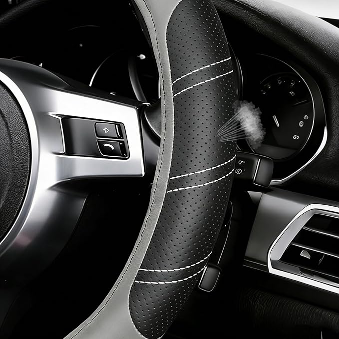 NBTEPEM Customized Auto Car Steering Wheel Cover for Honda Accord, Civic, CR-V, HR-V, Pilot, Microfiber Leather Sport Steerin