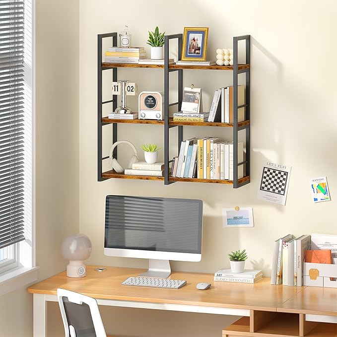 31.5 Inch Floating Shelves, 6 Tier Wood Shelves for Wall, Heavy Duty Wide Wall Mount Shelves for Living Room Bedroom Kitchen 