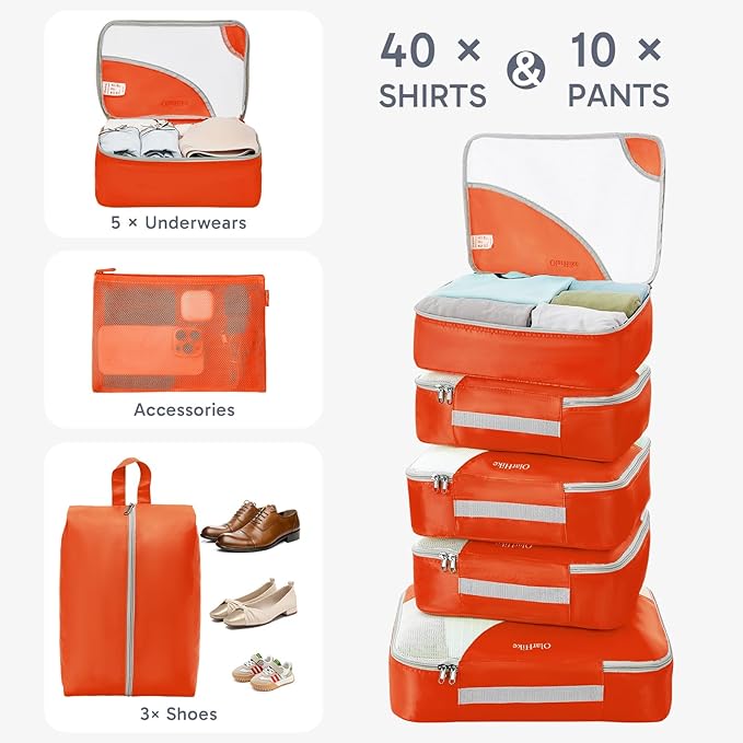 10 Set Packing Cubes for Travel, Gifts for Women Mom,Anti-Tearing Suitcase Organizer for Luggage with Shoe & Hanging Toiletry