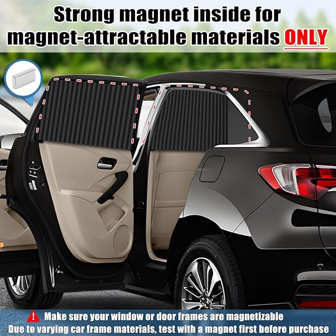 ZATOOTO Blackout Window Shades 4 Pack - Magnetic Sun Shade for Side Windows, Privacy Car Blind Curtains, Baby, Pet, Camping, Travel