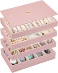 Voova Stackable Jewelry Organizer Tray with Lid, PU Leather Jewelry Storage Holder for Drawer Inserts, Jewellery Display Box 