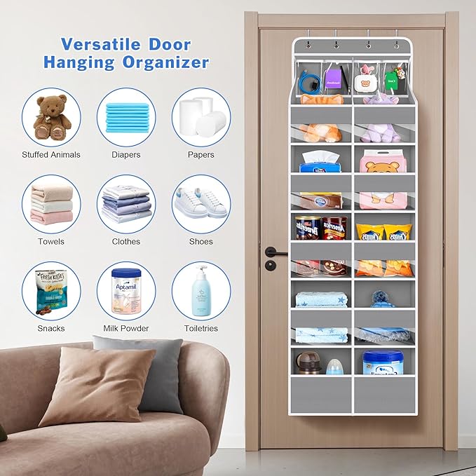 Univivi 6-Shelf Over Door Hanging Organizer Fabric Door Organizer with 10 Deep Pockets and 4 Small PVC Pockets Hanging Storag