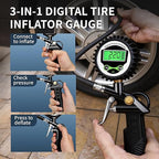 Digital Tire Inflator with Pressure Gauge, 250 PSI Heavy Duty Air Compressor Accessories, 0.1 Display Resolution Air Chuck with Rubber Hose & Quick Connect Coupler for Car, Truck, RV