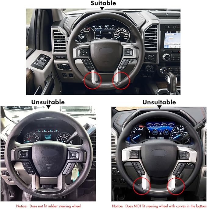 MEWANT Hand Stitch Black Genuine Leather Suede Steering Wheel Cover for Ford F-150 F-250 F-350 F-450 F-550 F-600 F-650