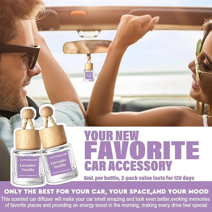 HoogaLife Car Air Freshener Diffuser 2 Pack Hanging Air Freshener Diffuser -Lavender Vanilla Fragrance Oil Air D iffuser for 