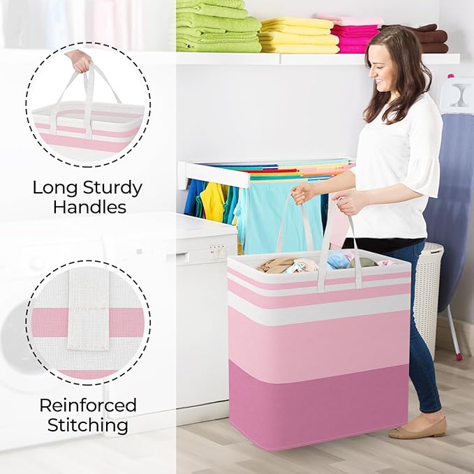 StorageRight Large Collapsible Laundry Basket Hamper with Easy Carry Handles，Freestanding Clothes Hampers for Laundry, Bedroo