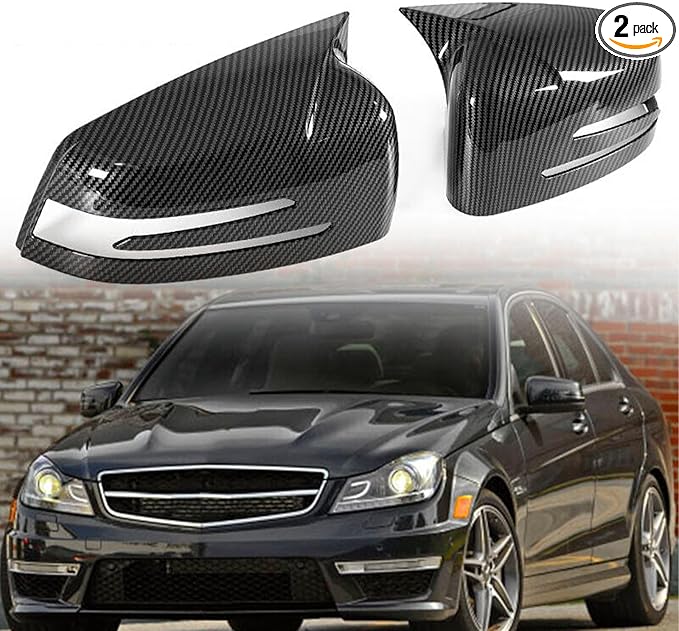 Carbon Fiber Horn Mirror Cover Cap Fit for Merceddes Beenz Beenz W204 W176 W212 CLA250 1994-2020 Passenger + Driver side