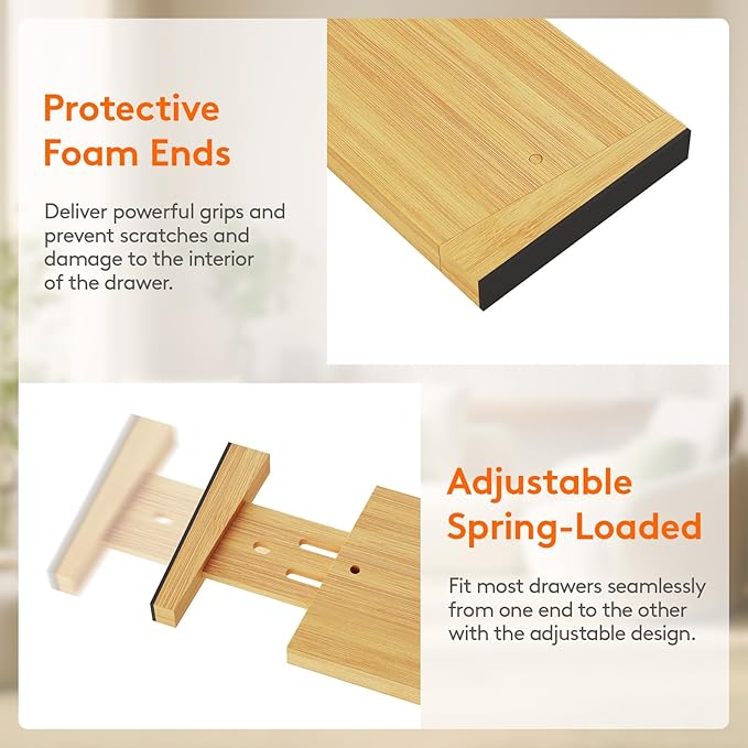 Lifewit 4" High 8 Pack Bamboo Drawer Dividers 43-54cm/17-21.5" Adjustable Wooden Drawer Organizer for Clothes/Utensils, Expan