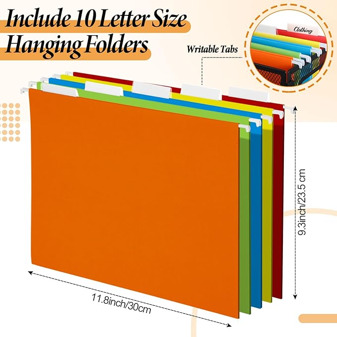 2 Pack Hanging File Holder, 10 Hanging Folders, Metal Mesh, Letter Size Folder Storage, Desktop Storage Cabinets, Office Scho