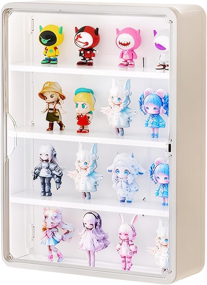 HGYZE Clear Display Case for Figures, 15.75" High, Wall Mounted Shelf with Magnetic Door, Hanging Display Case for Collectibl