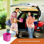 Car Trash Can Waterproof Vehicle Garbage Bin, Leakproof Anti Slip Floor Mat Clip Trash Bag Holder for Car, Truck, SUV, Van Portable Auto Trash Container with Stability Clips (Pink, Small)