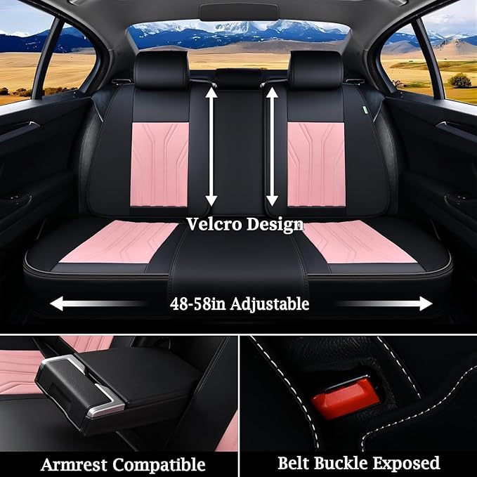 FLORICH Leather Seat Covers Pink Car Seat Covers Full Set Car Seat Protectors 5 Seats Driver Seat Covers Fit for Most Cars Tr