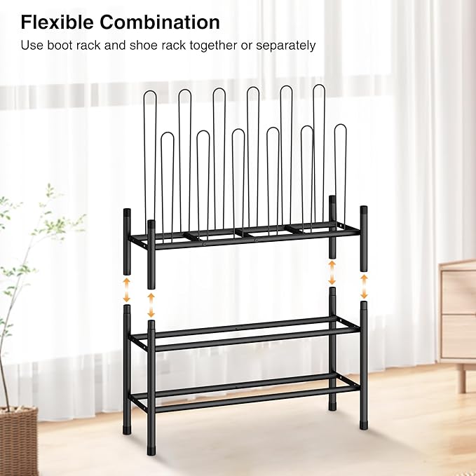STO STO Detachable Shoe and Boot Rack Organizer, Metal Stackable Boot Rack for 6 Pairs, 2-Tier Shoe Rack for 9 Pairs, Adjusta