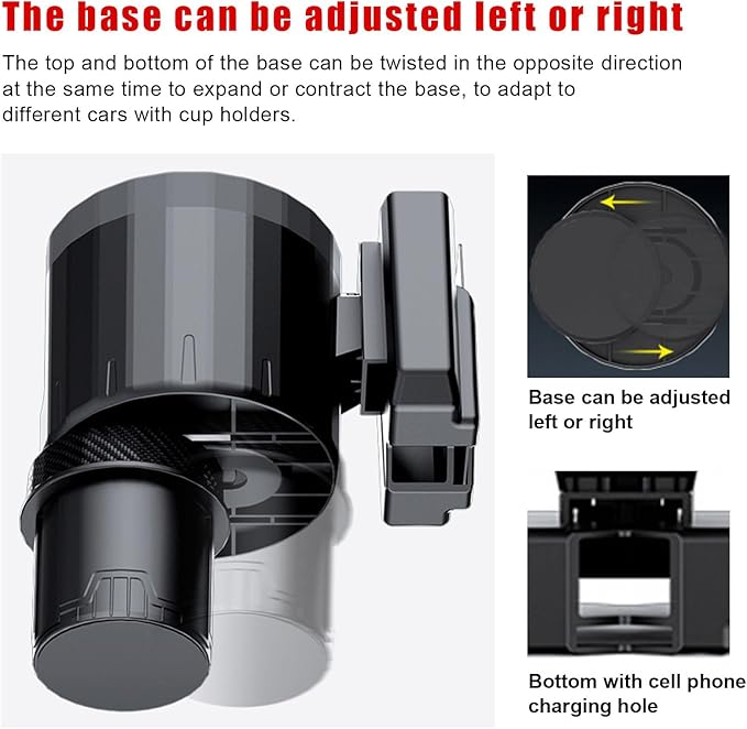 Car Cup Holder Expander Adapter, Adjustable 3 in 1 Cup Holder Expander with Phone Holder & Card Organizer, Fits Less Than 4.1