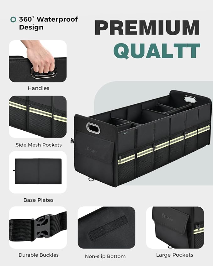 FLORICH Trunk Organizer for Suv, Large Truck Organizer Back Seat Storage Premium, Collapsible Multi-Compartment Car Organizers
