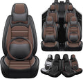 Seat Covers Full Set for GMC Yukon XL 2000-2025, 7 Seat, Leather Seat Covers for Cars, Car Seat Protector Waterproof, Non-Slip Interior with Pillow Steering Wheel Covers, Black Coffee