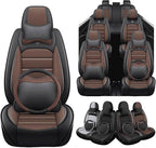 Seat Covers Full Set for GMC Yukon XL 2000-2025, 7 Seat, Leather Seat Covers for Cars, Car Seat Protector Waterproof, Non-Slip Interior with Pillow Steering Wheel Covers, Black Coffee