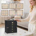 AKOZLIN 6-Tier Jewelry Box Organizer Functional 5 Drawers Leather Jewelry Storage Case for Women Girls Ring Necklace Earring 
