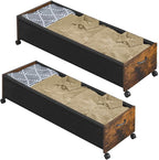 Under Bed Storage with Wheels, Wooden Under Bed Drawers On Wheels, Rolling Under Bed Shoe Storage, Space Saving,Rustic Brown,