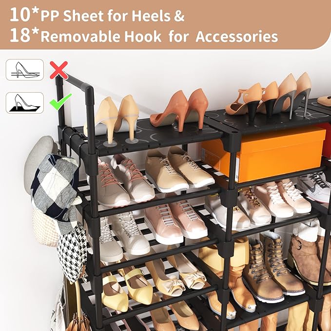 ROJASOP Large Shoe Rack Organizer for Entryway Closet 64-68 Pairs 9-Tier Heavy Duty Tall Garage Shoe Rack Shoe Shelf Shoes St