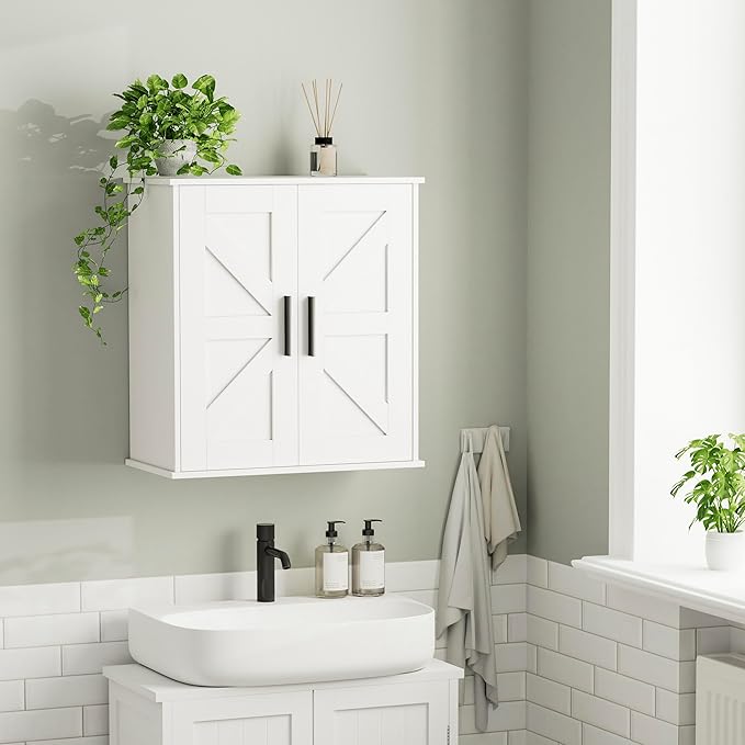 Homleke Bathroom Wall Cabinet, Over Toilet Storage Cabinet with Barn Doors and Adjustable Shelves, 3-Tier Medicine Cabinet Wa