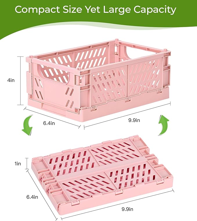 HUUSMOT 2-Pack Small Pastel Plastic Storage Baskets, Collapsible Crates for Organizing, Space-Saving Mini Bins for Classroom,
