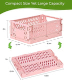 HUUSMOT 2-Pack Small Pastel Plastic Storage Baskets, Collapsible Crates for Organizing, Space-Saving Mini Bins for Classroom,