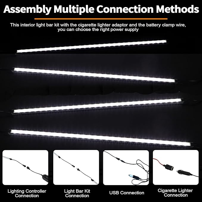 12V LED Interior Light Bar Kit Dimmable IP67 Waterproof Camping String Lights, 4 Bars White Aluminum Magnetic Mount Exterior Lights for RV, Camping Tent,Car