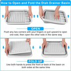 Collapsible Dish Drying Rack Portable Dish Drainers for Kitchen Counter with Drainboard, Kitchen Sink Organizer Basket RV Acc