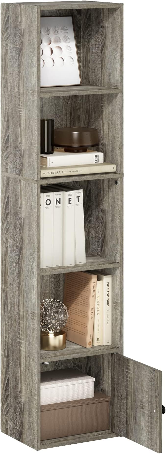 Furinno LUDER Book Shelf, 5-Tier Modern Bookshelf, Bookcase with 1 Door Storage Cabinet, 9.3 x 12 x 52, for Organization and 