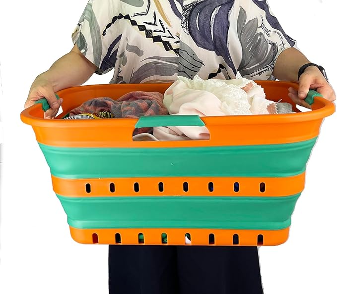 SAMMART 42L (11 gallon) Collapsible Plastic Laundry Basket - Foldable Pop Up Storage Container/Organizer - Space Saving Hampe
