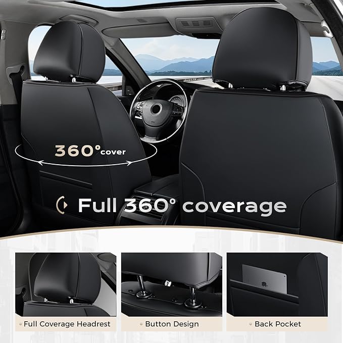 Coverado Seat Covers, Premium Nappa Leather Car Seat Covers Front Seats, Waterproof Car Seat Protector with Lumbar Support, F