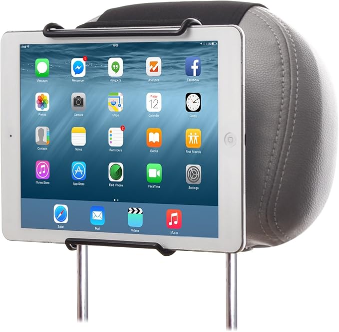 Universal Car Headrest Mount Holder with Angle-Adjustable Clamp - for Use with iPads, Galaxy Tablets and More