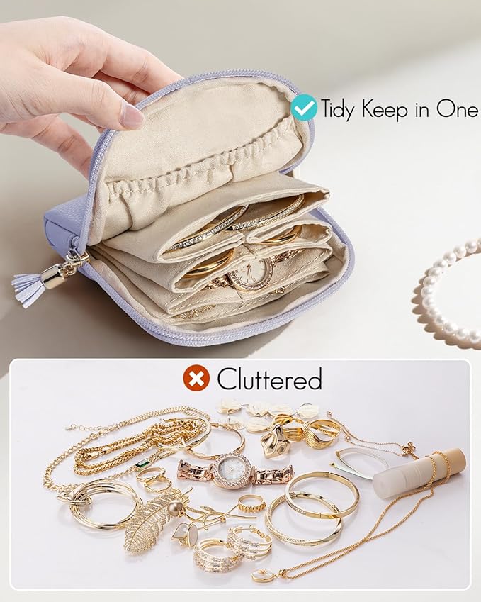 Vlando Small Jewelry Travel Case,Jewelry Pouch Bags with Zipper,Velvet Jewelry Organizer Storage Bag for Bracelet Rings Earri