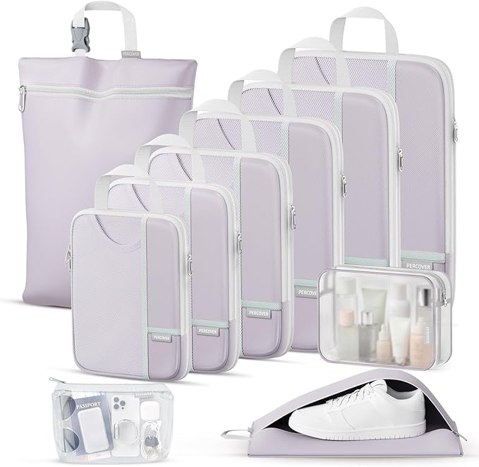 Percover Compression Packing Cubes 10-Piece Set, Packing Cubes Compression for Travel with Toiletry Bag, Laundry Bag & Shoe B