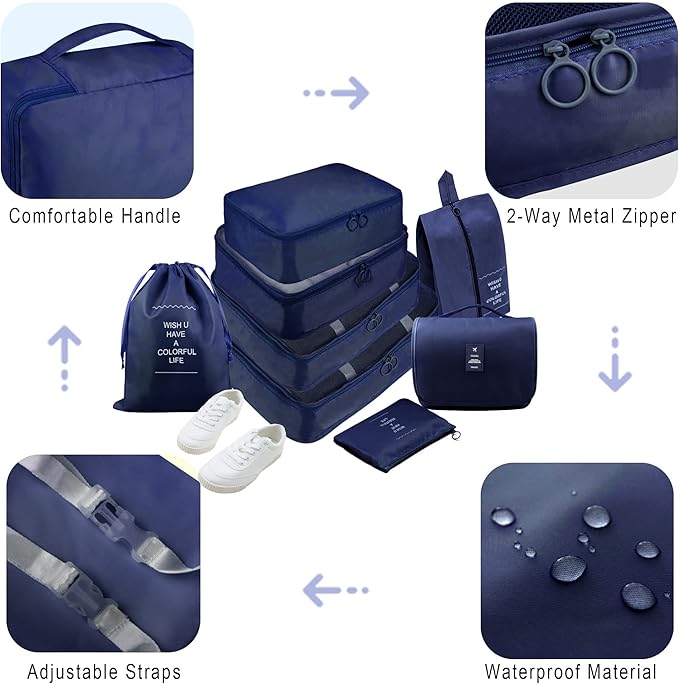 Packing Cubes, 8 Pcs Travel Packing Organizers for Suitcases, Large Capacity Travel Luggage Organizers Set includes 8 Storage