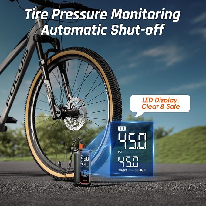 OlarHike Cordless Tire Inflator Portable Air Compressor,Mini Bike Pump with LED Light & Digital Pressure Gauge, Dual Power Air Pump for Car Tires, Motorcycle, Bicycle, Ball