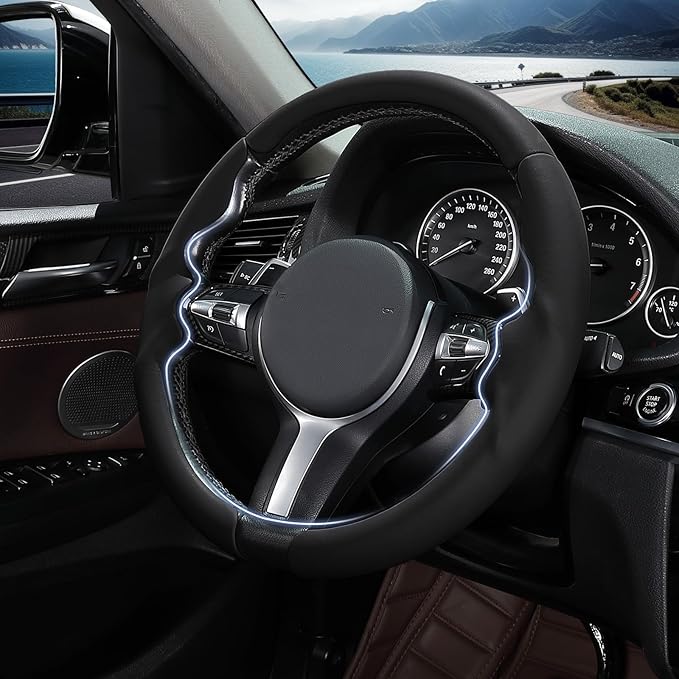 Steering Wheel Cover for BMW X3(2014-2017) X5(2014-2018) 3 Series(2012-2019) 5 Series(2014-2016) 328i 320i 330i 325i 528i 535i 530i 540i M3 2 4 6 Series X4 X6 M2 M4 M5 M6 (Black)