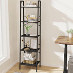 Hzuaneri Ladder Shelf, Bookshelf Bookcase, Freestanding Corner Storage Shelve with 2 Hooks for Home Office, Living Room, Kitc