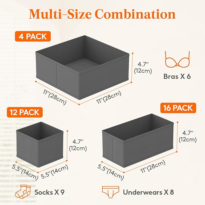 Lifewit Drawer Organizer Clothes for Closet 32 Pack, 3 Sizes Underwear Wardrobe Drawer Dividers, Fabric Foldable Dresser Stor