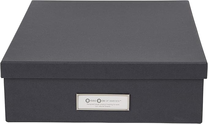 Bigso Oskar Fiberboard Label Frame Document Letter Box - File Organizer Box for Important Paperwork - Document Storage with a
