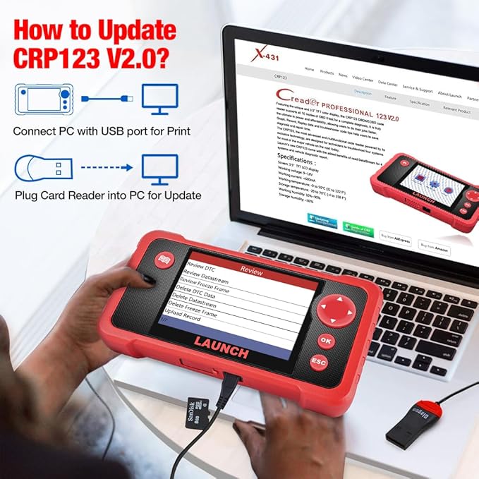 Launch Crp123 V2.0 Obd2 Scanner, 2026 Engine/Abs/SRS/Transmission Car Diagnostic Tool with Oil Reset/Throttle Adaption/SAS