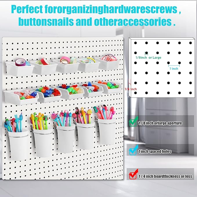 Yookeer 20 Pcs Pegboard Bins and Cups with Hooks and Loops Peg Assortment Organizer Accessories Various Tool Organizer Pegboa