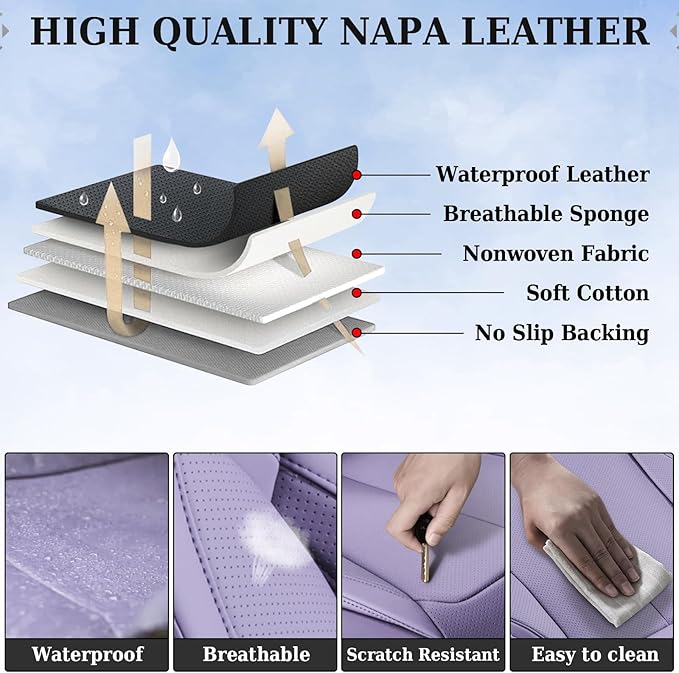 Coverado Universal Seat Covers Front, Universal Seat Covers for Cars, 2-Pack Waterproof Nappa Leather Car Seat Covers with He